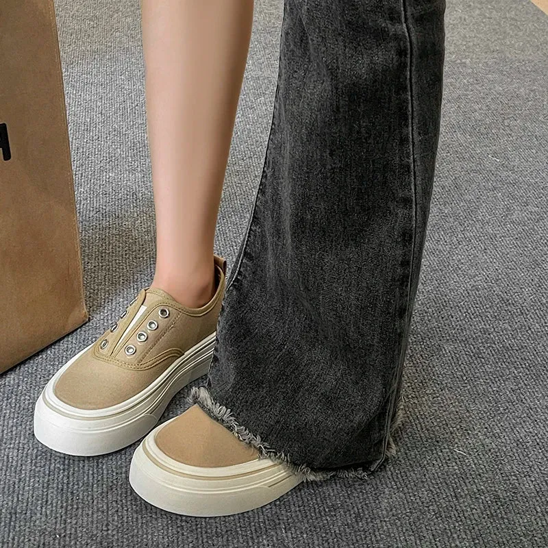 Women Outdoor Walking Canvas Shoes New Fashion Jogging Sneakers Slip-on Woman Vulcanized Flat Casual Loafers Ladies Zapatillas Suit Loafers