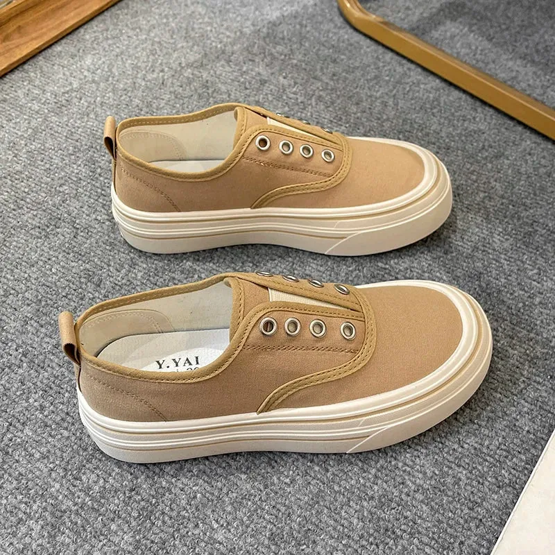 Women Outdoor Walking Canvas Shoes New Fashion Jogging Sneakers Slip-on Woman Vulcanized Flat Casual Loafers Ladies Zapatillas Loafers Mens Leather