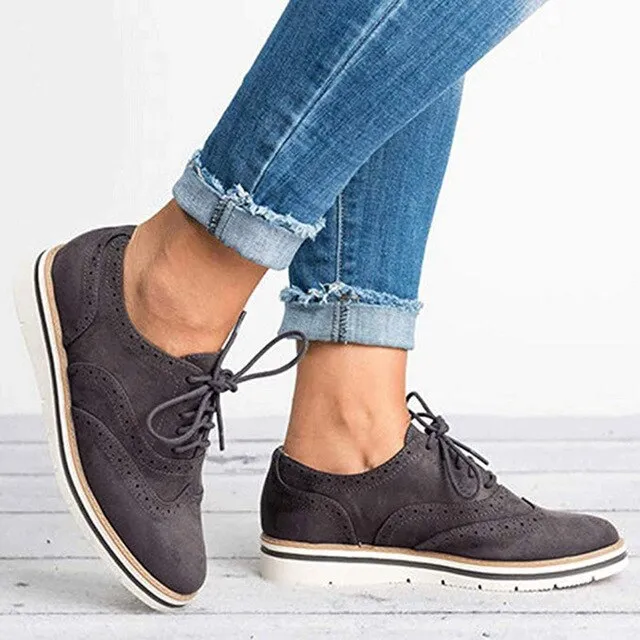 Knit Oxford Shirt Women Oxfords Cut-Outs Lace Up Brogue Shoes