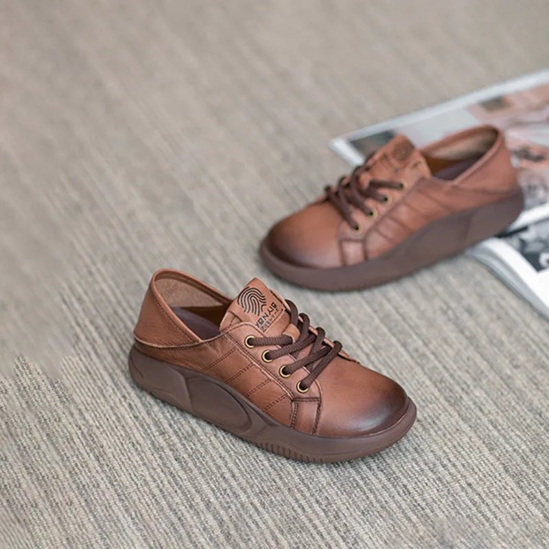 Women Round Toe Lace Up Leather Platform Oxfords in Brown/Khaki White Saddle Oxfords