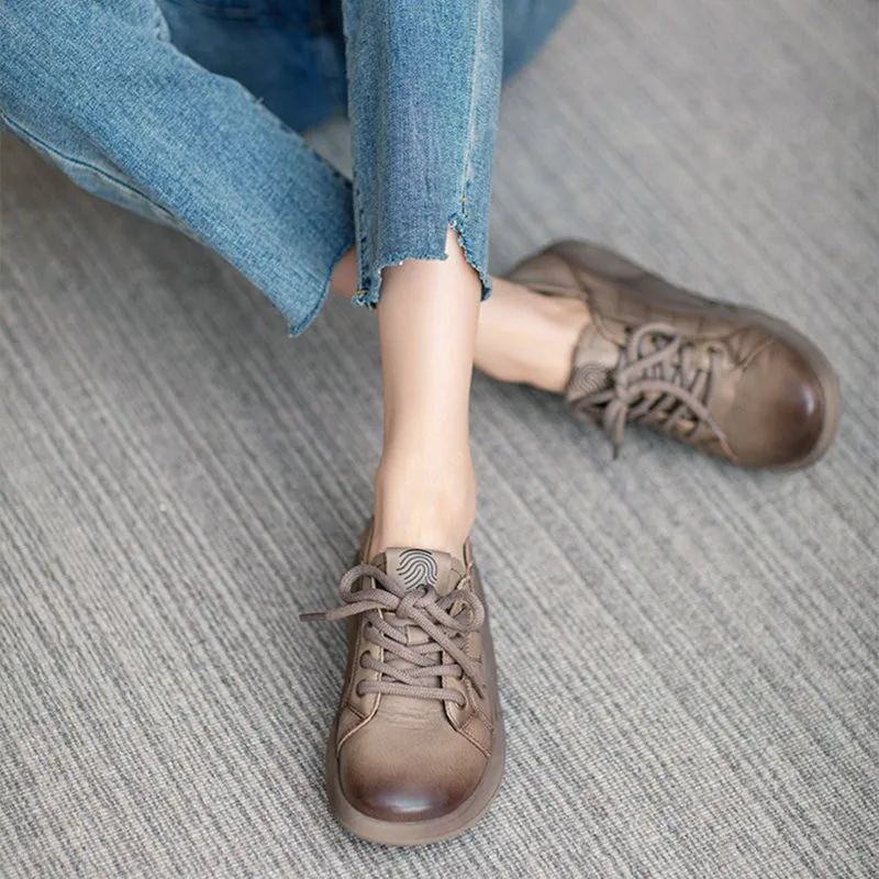 Toe Oxford Shoes Women Round Toe Lace Up Leather Platform Oxfords in Brown/Khaki
