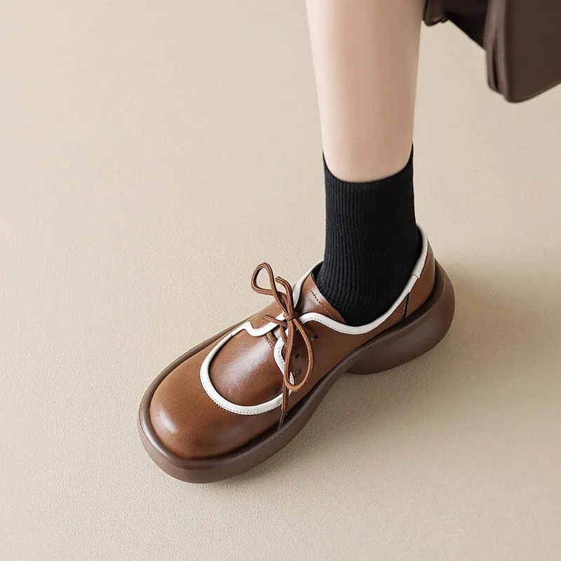 The Row Oxfords Women Round Toe Lace Up Platform Oxfords in Brown/Black