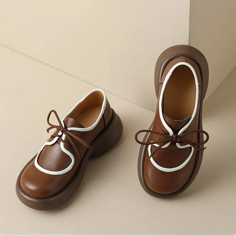 Women Round Toe Lace Up Platform Oxfords in Brown/Black Good Oxford Shoes