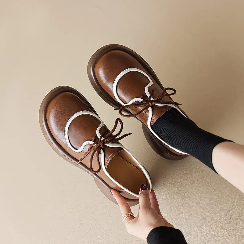 Women Round Toe Lace Up Platform Oxfords in Brown/Black Oxfords And Loafers