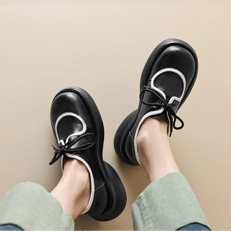 Round Toe Oxfords Women Round Toe Lace Up Platform Oxfords in Brown/Black