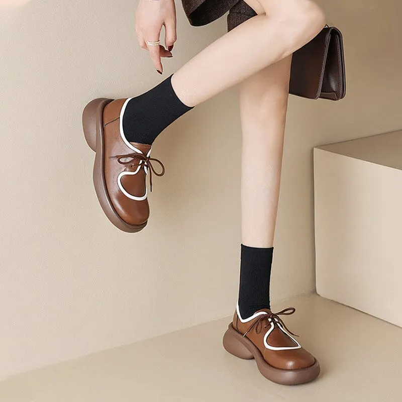 Women Round Toe Lace Up Platform Oxfords in Brown/Black Original Grand Cloudfeel Energy Oxfords