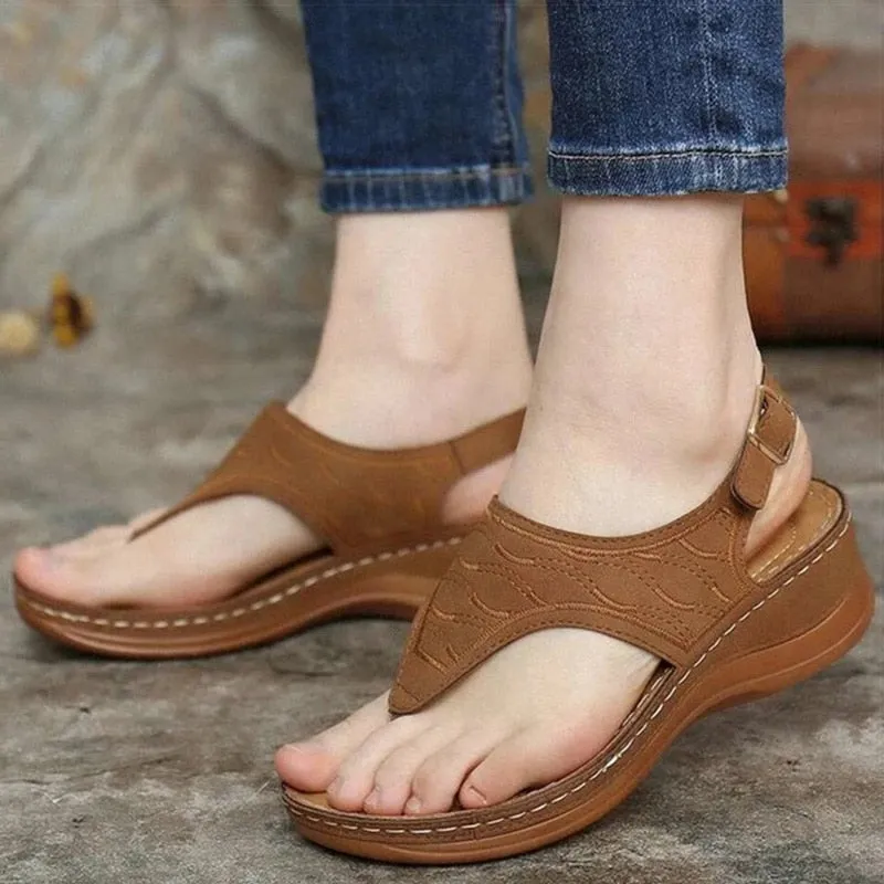 Leather Square Toe Flip Flops Women Sandals 2021 New Summer Shoes Women Lightweight Heels Sandals Plus Size Women Flip Flops Wedges Shoes Sandalias Mujer