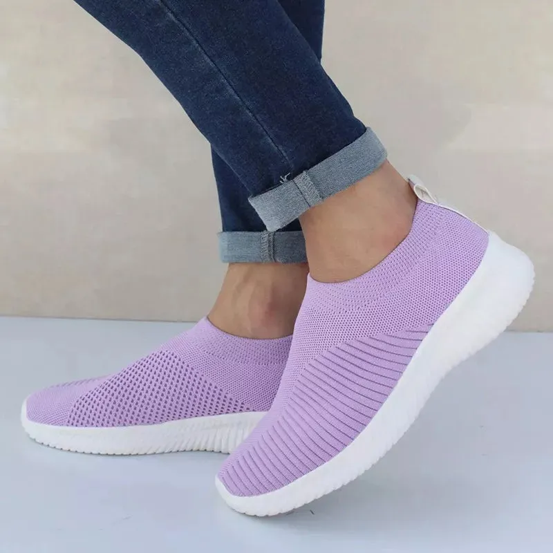 Women Shoes Knitting Sock Sneakers Women Spring Summer Slip On Flat Shoes Women Plus Size Loafers Flats Walking krasovki Famela Clark Shoes Loafers