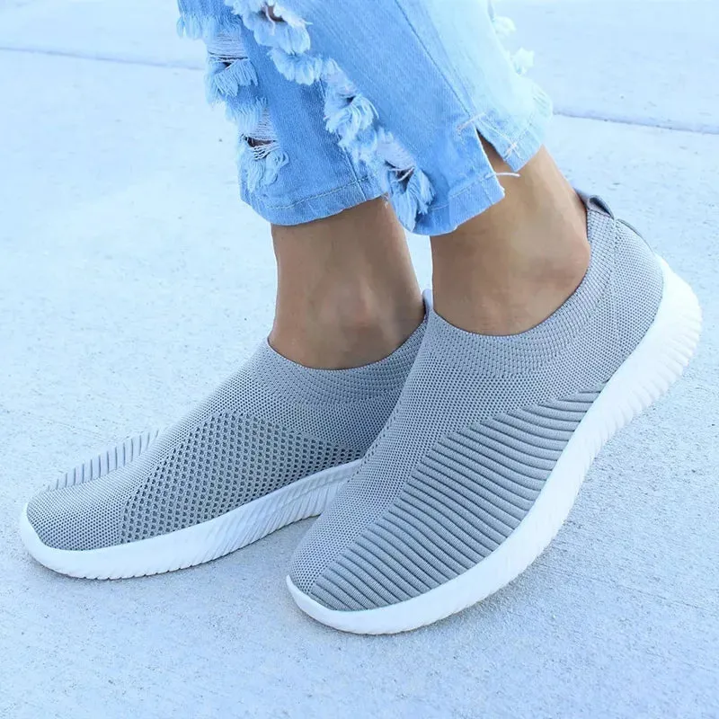 Women Shoes Knitting Sock Sneakers Women Spring Summer Slip On Flat Shoes Women Plus Size Loafers Flats Walking krasovki Famela Loafers Or Oxfords