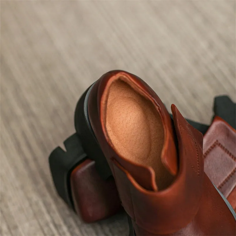 Wing Postman Oxford Women Square Toe Touch-strap Chunky Derby Shoes in Coffee/Black