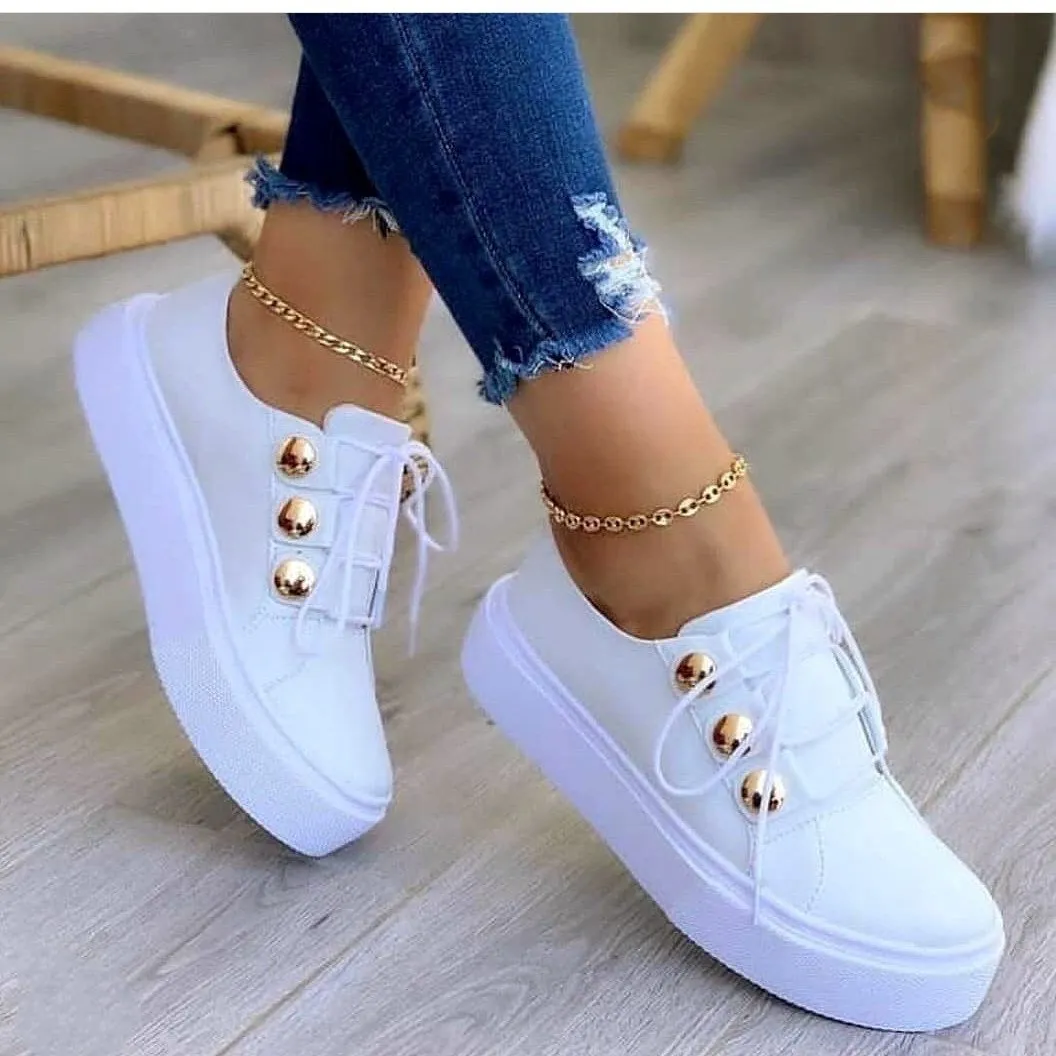 Women studded lace up thick sole flat cute sneakers Sneakers Macys