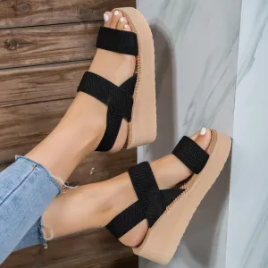 Steel Cap Flip Flops Women Wedges Sandals 2024 New Summer Open Toe Shoes for Women Minimalist Platform Casual Sandals Ankle Strap Slingback Sandals