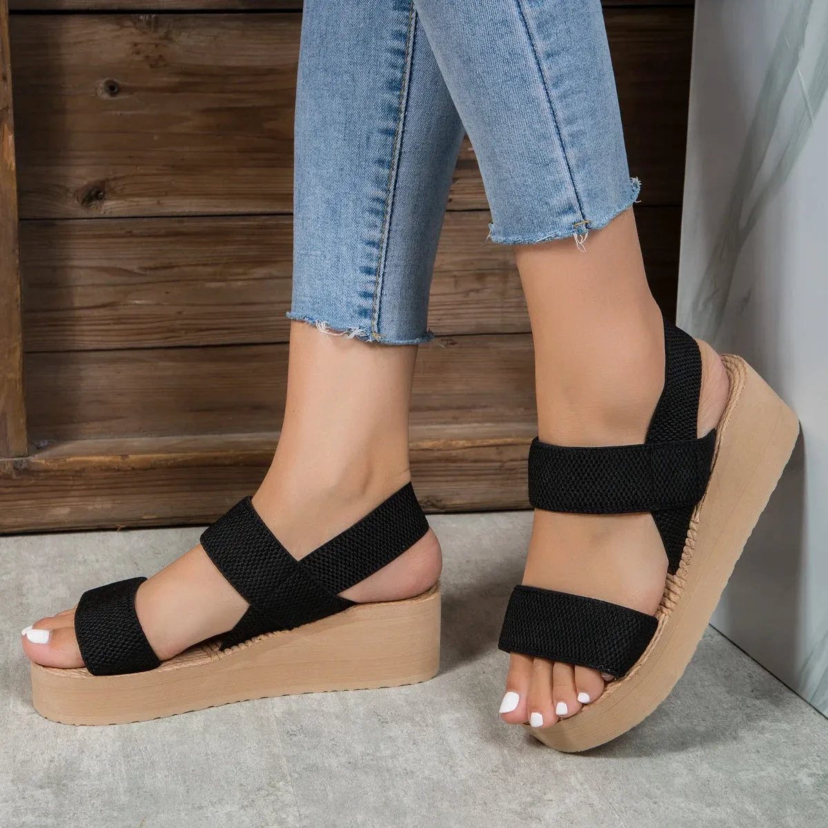 Women Wedges Sandals 2024 New Summer Open Toe Shoes for Women Minimalist Platform Casual Sandals Ankle Strap Slingback Sandals Flip Flop Drawing