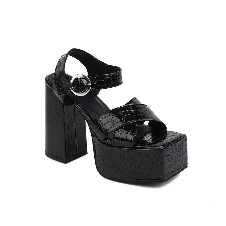 Stella Sandals Women's Ankle Strap Buckle Thick Sole Block Heel Platform Sandals
