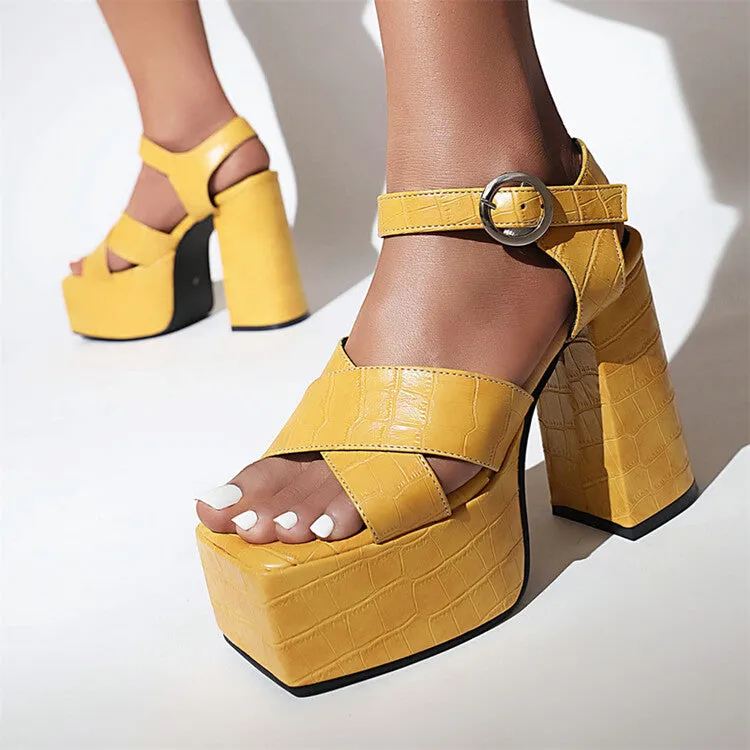 Women's Ankle Strap Buckle Thick Sole Block Heel Platform Sandals Platform Block Heel Sandals
