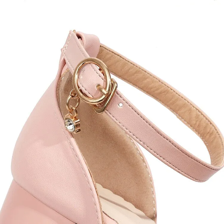 Sandals Over The Water Bungalow Women's Ankle Strap Rhinestone Butterfly Knot Hollow Out Block Heel Sandals