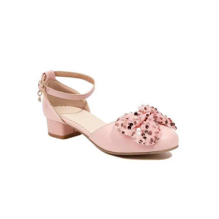 Sandals Resort Women's Ankle Strap Rhinestone Butterfly Knot Hollow Out Block Heel Sandals