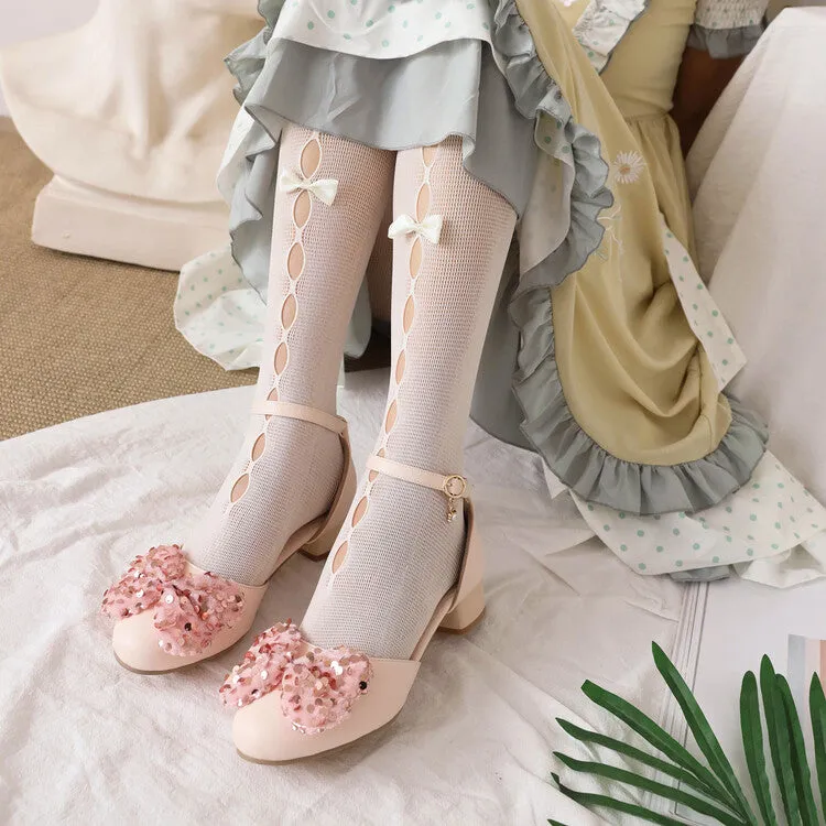 Women's Ankle Strap Rhinestone Butterfly Knot Hollow Out Block Heel Sandals Kayla Sandals