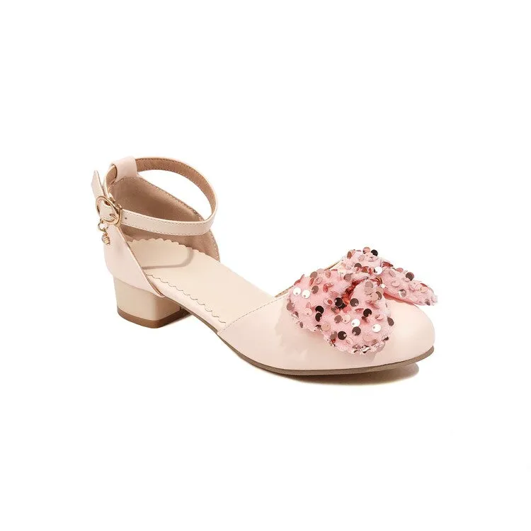 Women's Ankle Strap Rhinestone Butterfly Knot Hollow Out Block Heel Sandals Designer Heeled Sandals