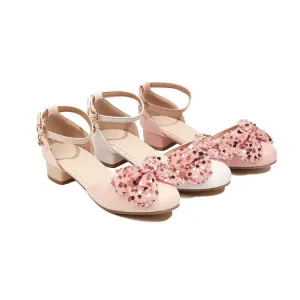 Women's Ankle Strap Rhinestone Butterfly Knot Hollow Out Block Heel Sandals Sandals Suede