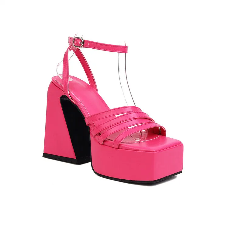 Peep Toe High Heel Sandals Women's Ankle Strap Thick Sole High Heel Platform Sandals