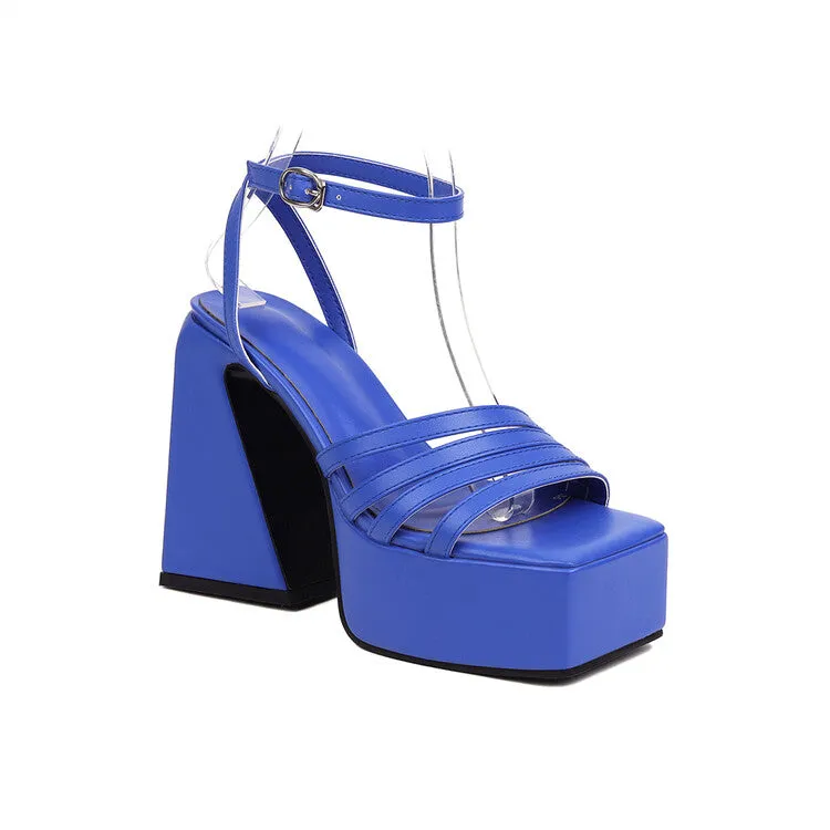 Women's Ankle Strap Thick Sole High Heel Platform Sandals Marni Fussbett Sandals