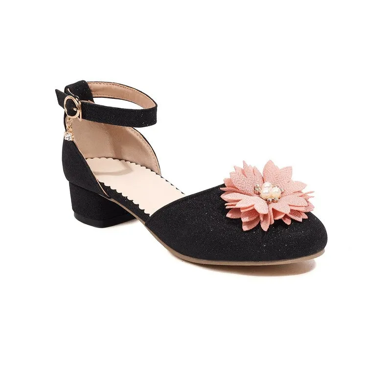 Women's Bling Bling Flora Round Toe Hollow Out Block Heel Low Heels Sandals Beartrap Sandals