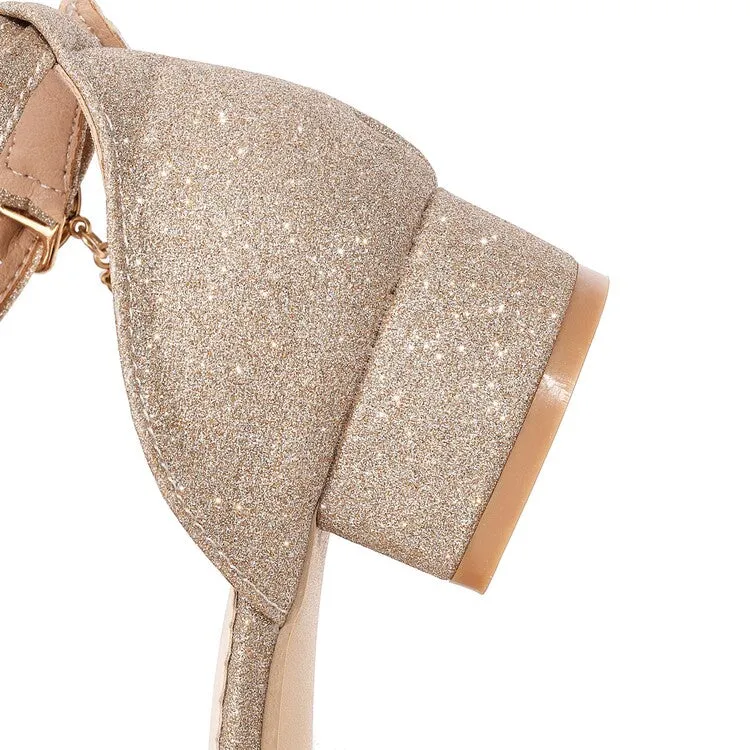 Sandals Black And Gold Women's Bling Bling Flora Round Toe Hollow Out Block Heel Low Heels Sandals