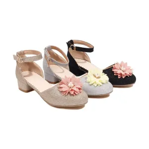 Women's Bling Bling Flora Round Toe Hollow Out Block Heel Low Heels Sandals Naruto Sandals