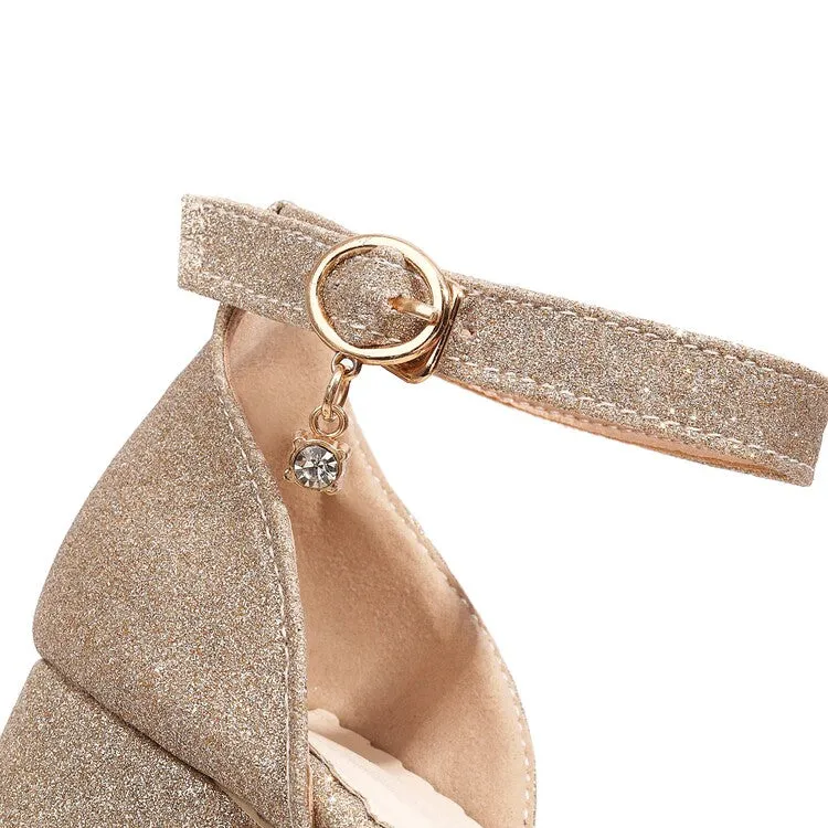 Barty Sandals Women's Bling Bling Flora Round Toe Hollow Out Block Heel Low Heels Sandals