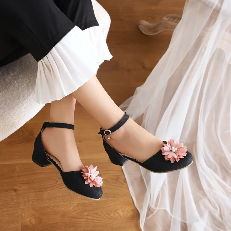 Women's Bling Bling Flora Round Toe Hollow Out Block Heel Low Heels Sandals Platform Sandals Strappy