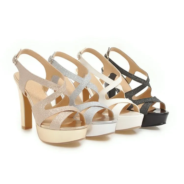 Women's Bling Bling Hollow Out Chunky Heel High Heels Platform Sandals Sandals In Cabo