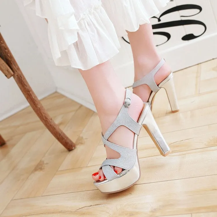 Women's Bling Bling Hollow Out Chunky Heel High Heels Platform Sandals Sandals For Wide Feet