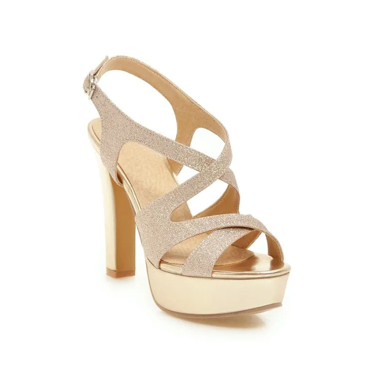 Crocs Women's Bling Bling Hollow Out Chunky Heel High Heels Platform Sandals