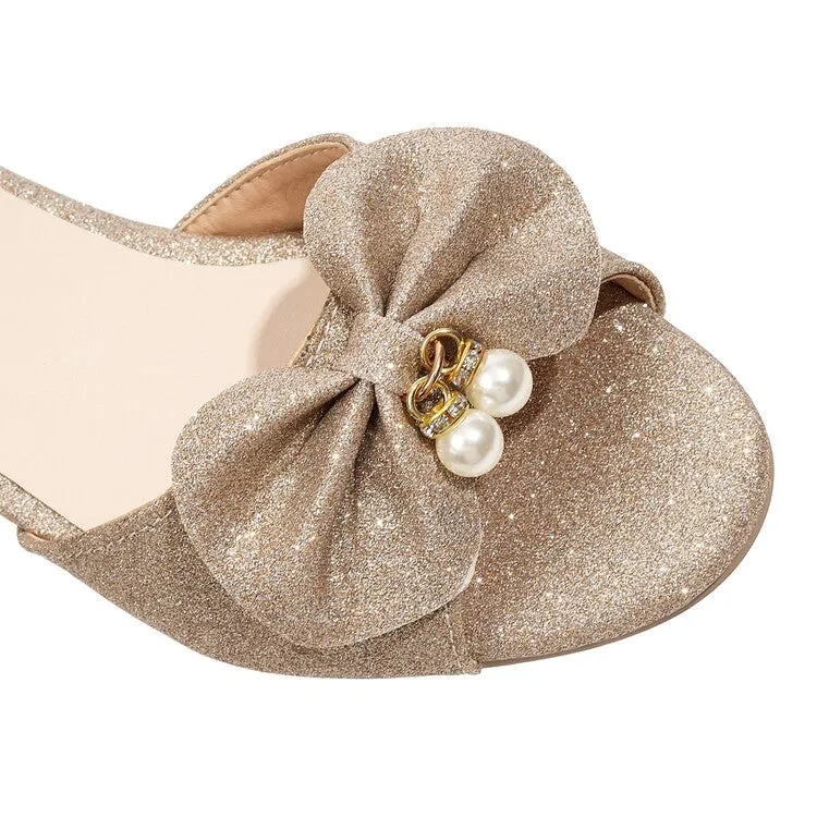 Women's Bling Bling Peep Toe Butterfly Knot pearl Hollow Out Ankle Strap Block Heel Sandals Sandals Beaches