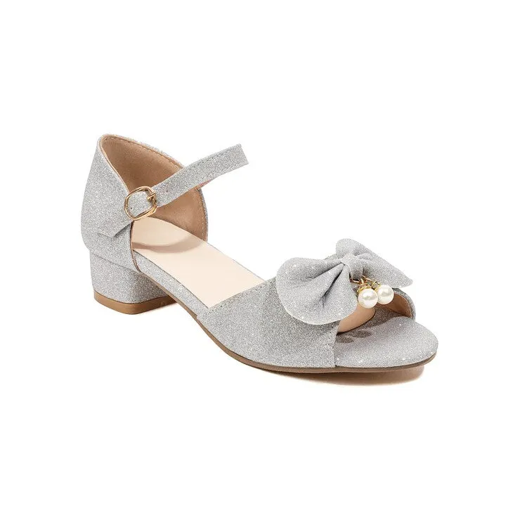 Crocs All Terrain Sandals Women's Bling Bling Peep Toe Butterfly Knot pearl Hollow Out Ankle Strap Block Heel Sandals