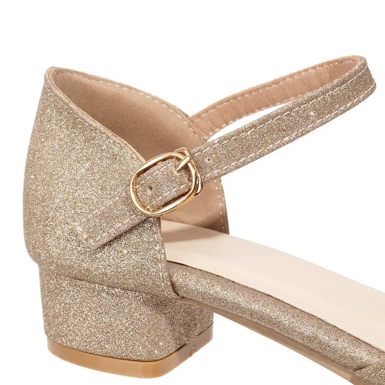 Like Sandals Women's Bling Bling Peep Toe Butterfly Knot pearl Hollow Out Ankle Strap Block Heel Sandals