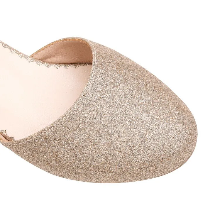 Women's Bling Bling Round Toe Hollow Out Ankle Strap Pearls Rhinestone Block Heel Low Heels Sandals Platform Mule Sandals