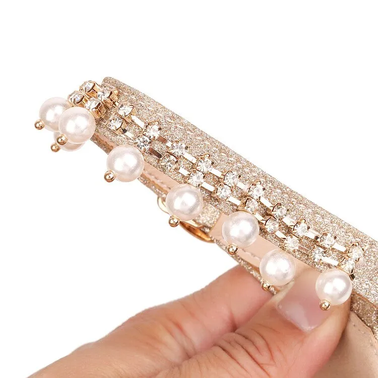 Women's Bling Bling Round Toe Hollow Out Ankle Strap Pearls Rhinestone Block Heel Low Heels Sandals Shoes Sandals Platform