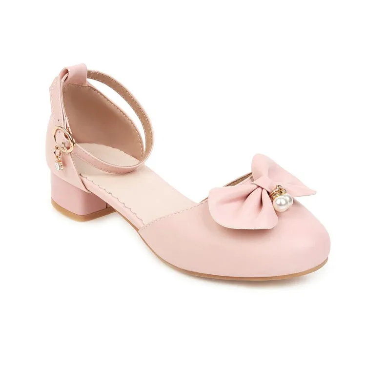 Sandals Royal Plantation Jamaica Reviews Women's Butterfly Knot Pearls Hollow Out Ankle Strap Block Heel Low Heels Sandals