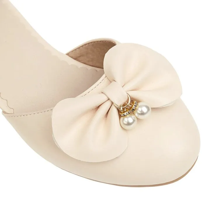 Women's Butterfly Knot Pearls Hollow Out Ankle Strap Block Heel Low Heels Sandals Sandals That Are Popular