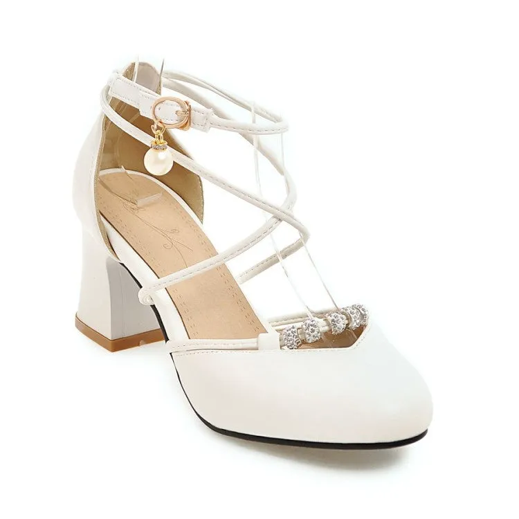 Women's Cross Tied Strap Buckle Pearls Block Heel Sandals Teva Original Universal Sandals