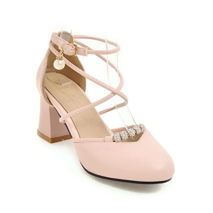 Reef Sandals Women's Cross Tied Strap Buckle Pearls Block Heel Sandals