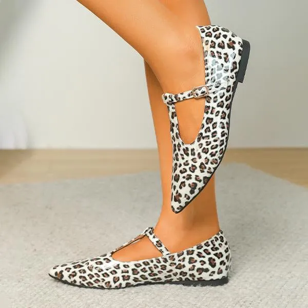 Loafers Suit Women's Fashionable Leopard Print T-Buckle Flat Loafers 08533569S