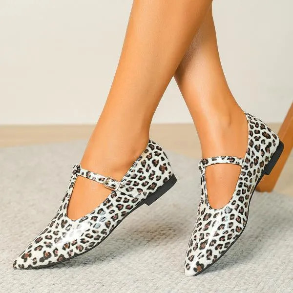 Women's Fashionable Leopard Print T-Buckle Flat Loafers 08533569S Made Loafers