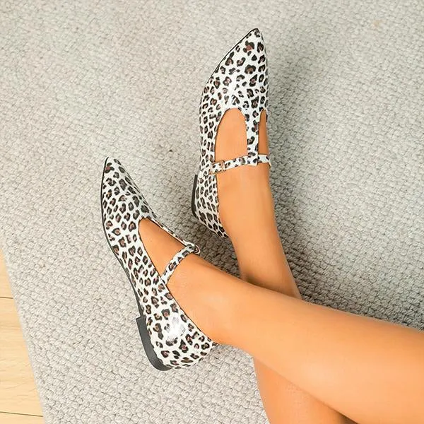 Wednesday Heeled Loafers Women's Fashionable Leopard Print T-Buckle Flat Loafers 08533569S
