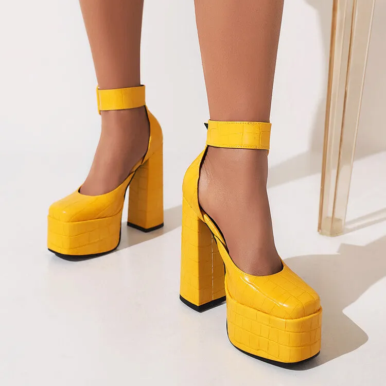 Women's Glossy Glossy Solid Color Round Toe Hollow Out Chunky Heel High Heels Platform Sandals Sandals Resprt