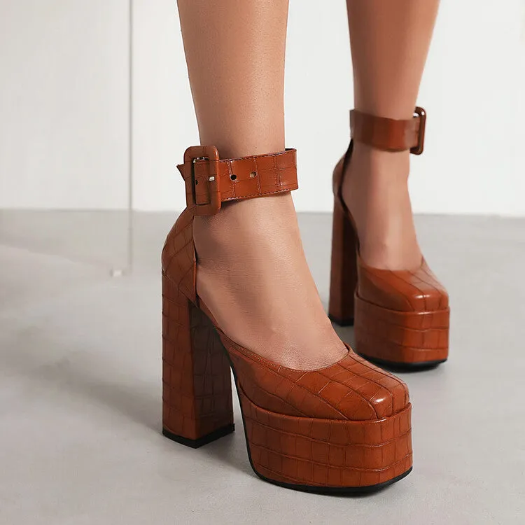 Women's Glossy Glossy Solid Color Round Toe Hollow Out Chunky Heel High Heels Platform Sandals St Lucia Sandals