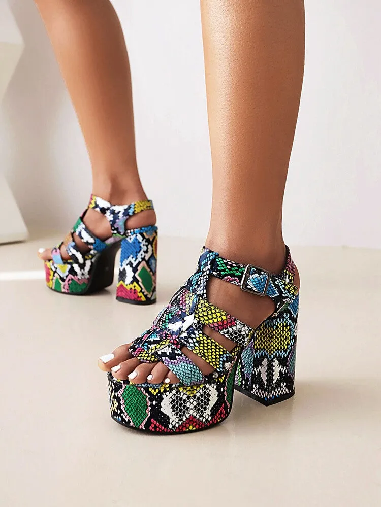 Cork Wedge Heel Sandals Women's Glossy Round Toe Roman Style Thick Sole Chunky Heel Platform Sandals