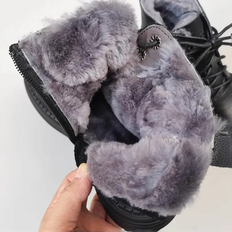 Oxfords Meaning Women's Leather Big Toe Lace up Ankle Boot Side Zip Martin Boots Fleece Lined in Black/Brown